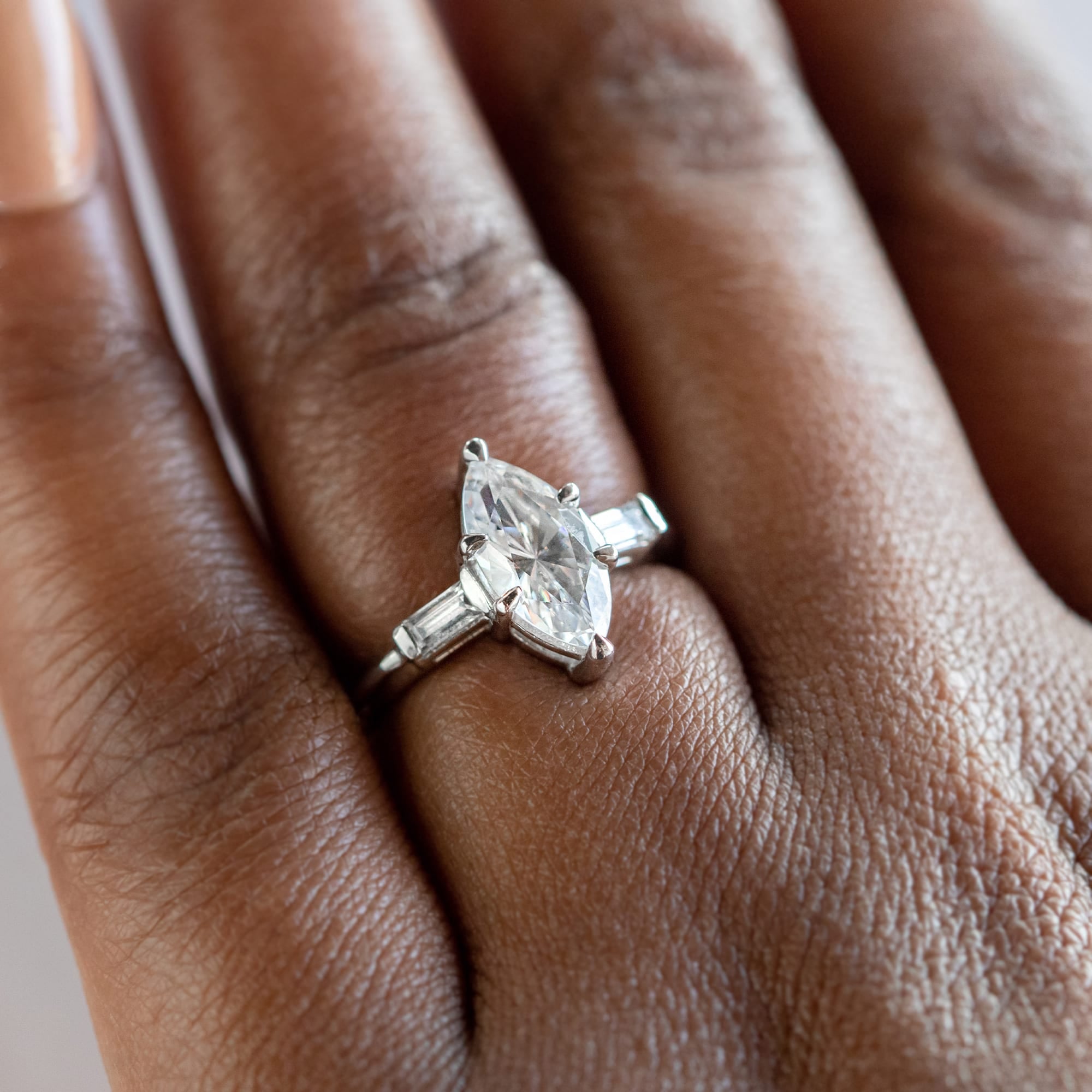 Marquise Cut Three Stone Moissanite Diamond Ring