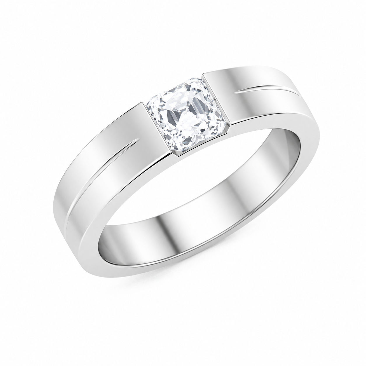 Asscher Cut Lab Grown Diamond Bar Set Wedding Band