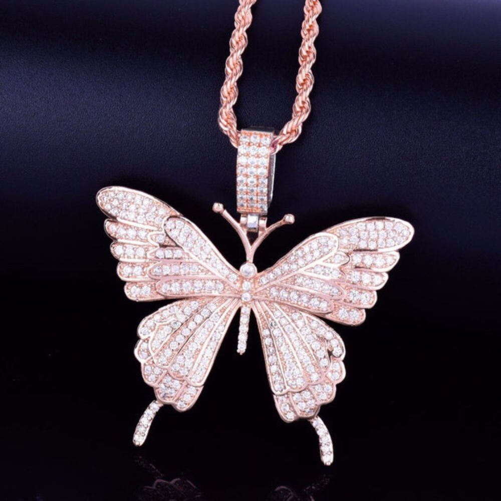 Round Cut Lab Grown Diamond Butterfly Pendant For Men