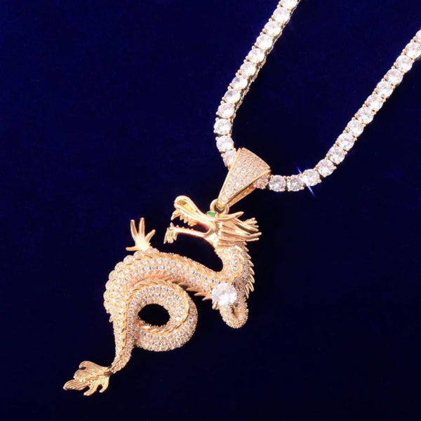 Round Cut Lab Grown Diamond Flooded Dragon Pendant