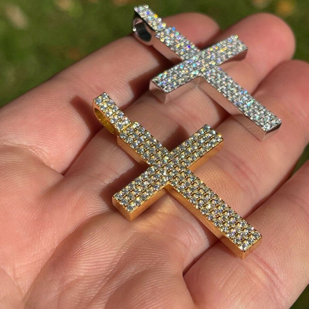 Cross Iced Out Moissanite Hip Hop Pendant For Men's
