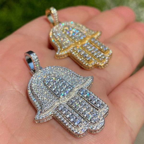Evil Eye Hamsa Hand Iced Out Moissanite Hip Hop Pendant