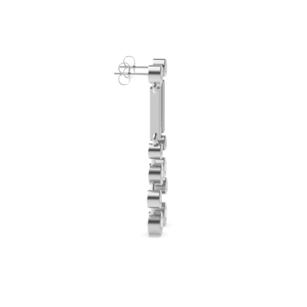 14K White Gold Bezel Set Round Moissanite Drop Dangle Earrings