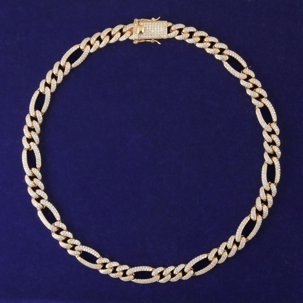 Round Cut Lab Grown Diamond Figaro Cuban Link Chain