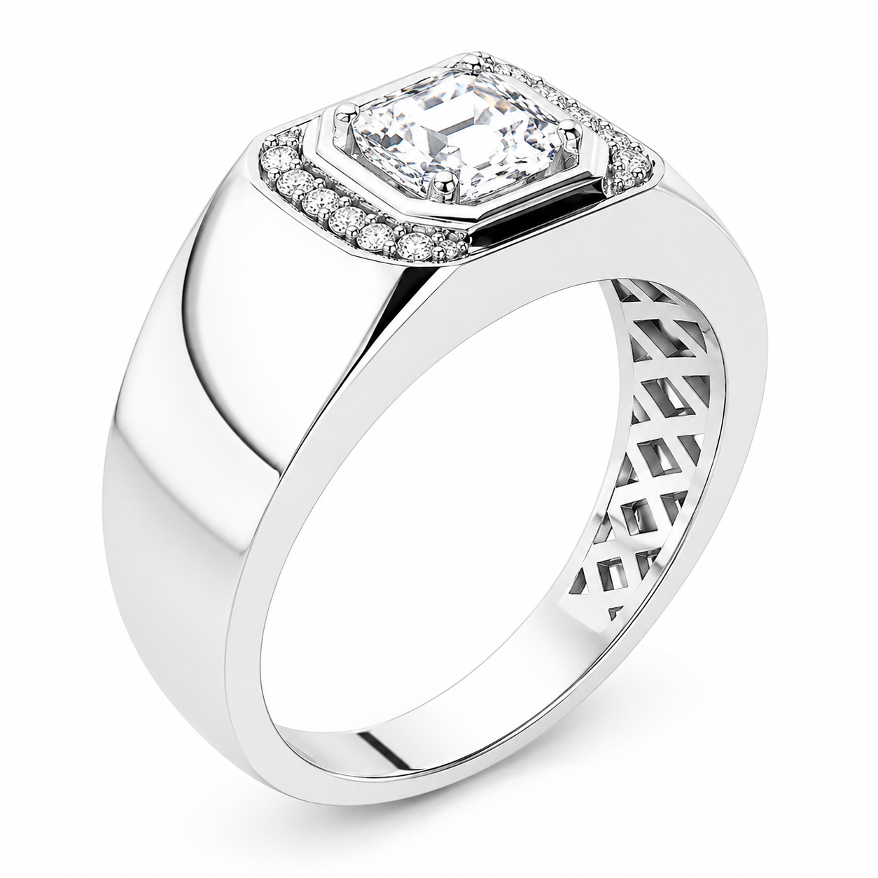Round Cut Lab Grown Diamond Pave Set Men's Ring For Anniversary Gift