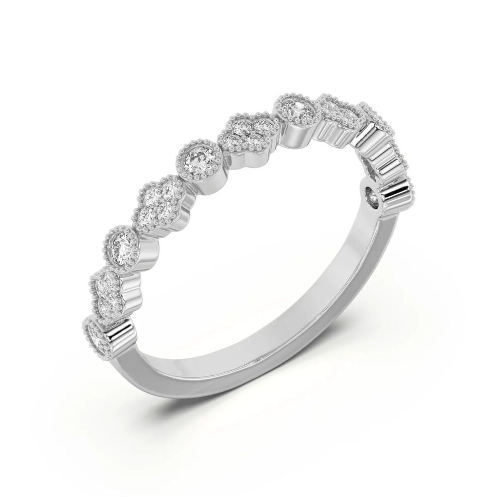 Round Cut Moissanite Filligree Band For Anniversary Gift
