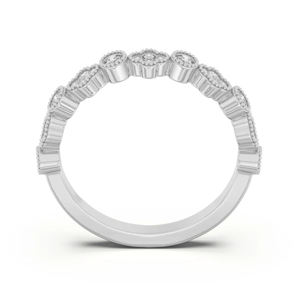 Round Cut Moissanite Filligree Band For Anniversary Gift
