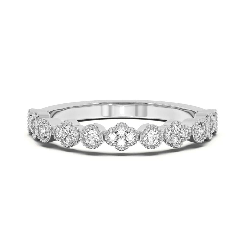 Round Cut Moissanite Filligree Band For Anniversary Gift