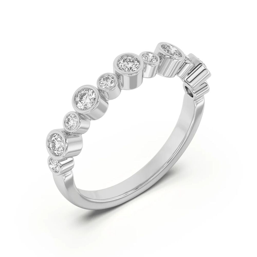 Round Cut Moissanite Bezel Set Wedding Band