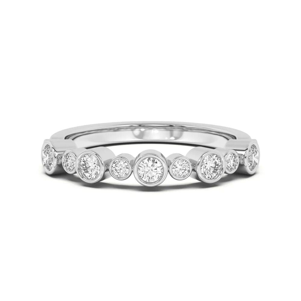 Round Cut Moissanite Bezel Set Wedding Band