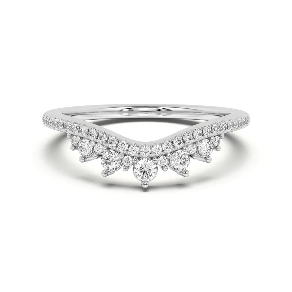Round Cut Moissanite Curved Style Wedding Band