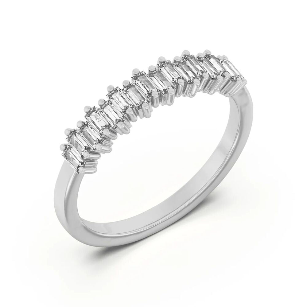Baguette Cut Half Eternity Moissanite Wedding Band For Her