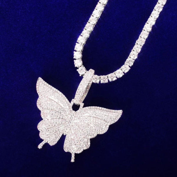 Round Cut Iced Out Lab Grown Diamond Butterfly Pendant