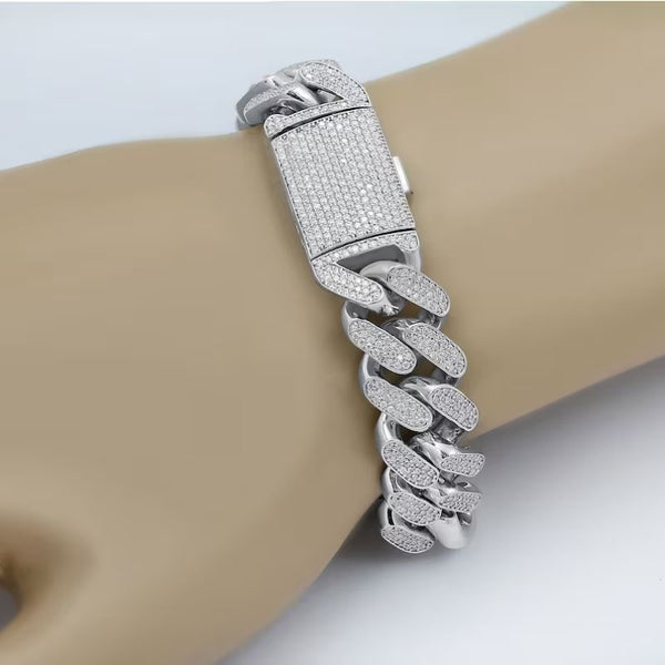 Iced Out Moissanite Cuban Link Hip Hop Bracelet