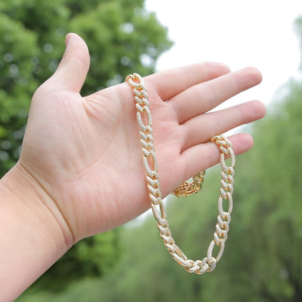 Round Cut Lab Grown Diamond Figaro Cuban Link Chain