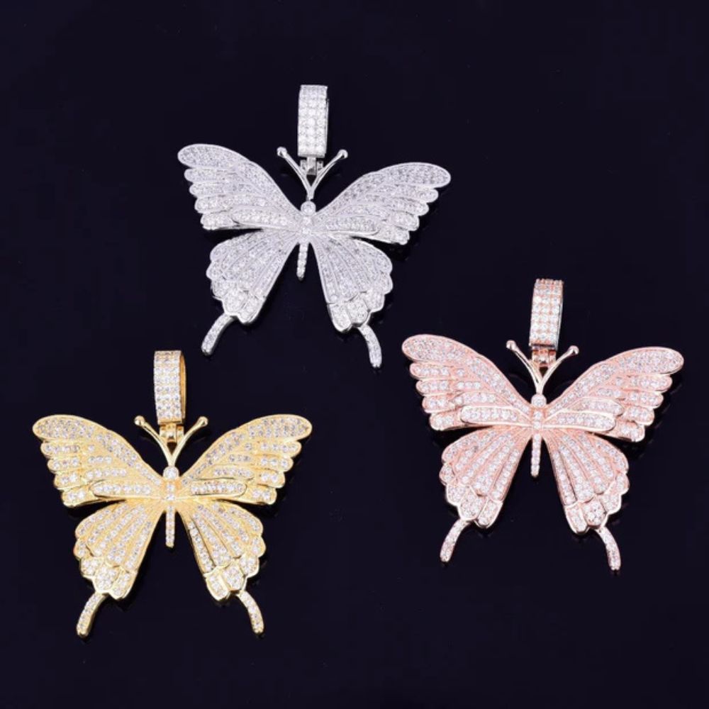Round Cut Lab Grown Diamond Butterfly Pendant For Men