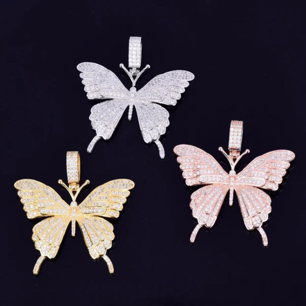 Round Cut Lab Grown Diamond Butterfly Pendant For Men