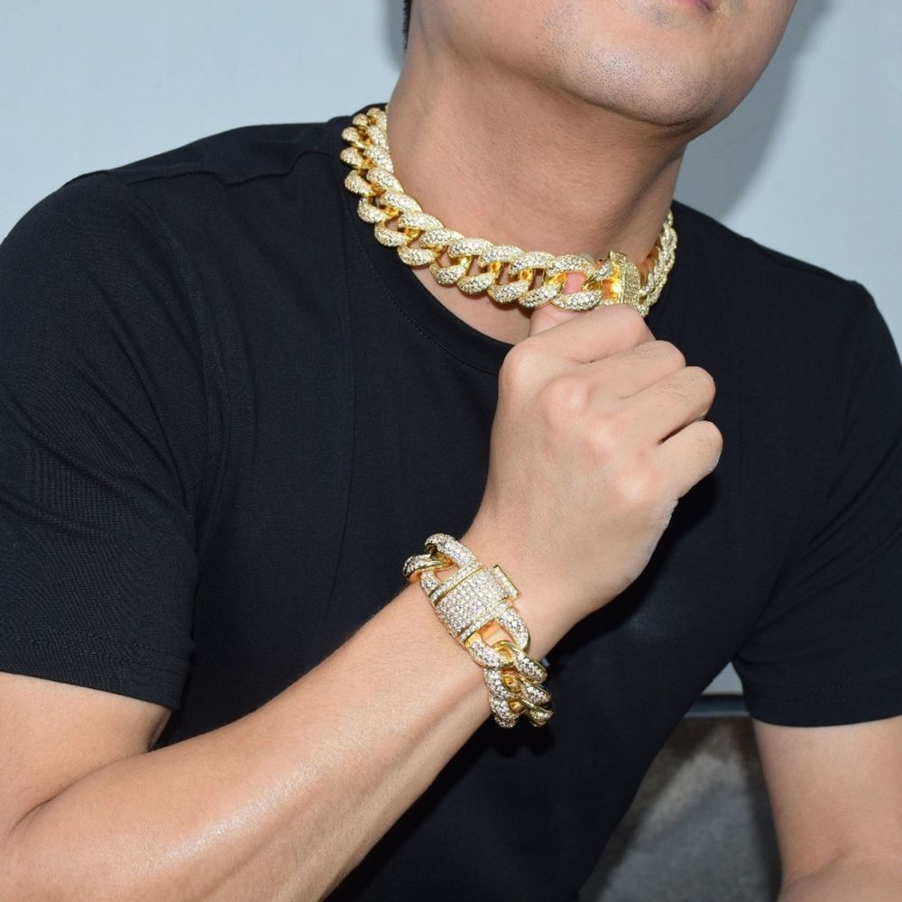 Lab Grown Diamond Round Cut Miami Link Chain For Men