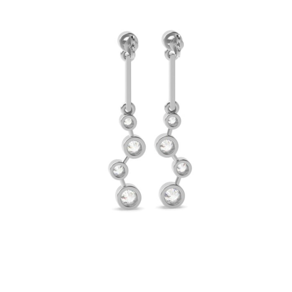 14K White Gold Bezel Set Round Moissanite Drop Dangle Earrings