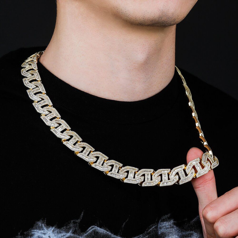 Baguette & Round Cut Lab Grown Diamond Iced Out Chain