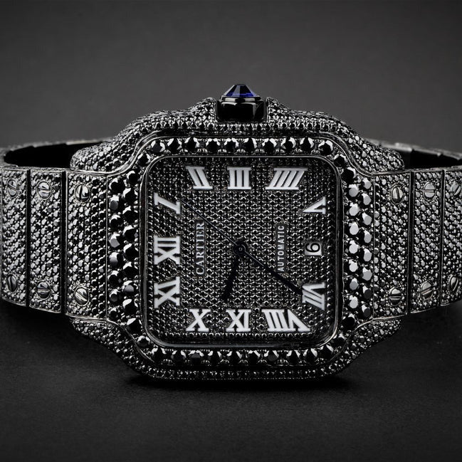 Iced Out Black Moissanite Wrist Watch For Him