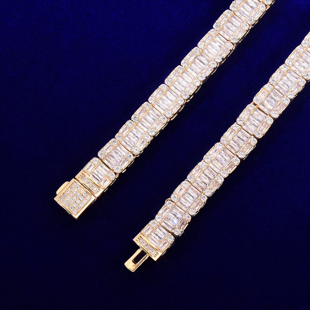 Iced Out Baguette Cut Moissanite Square Link Hip Hop Chain