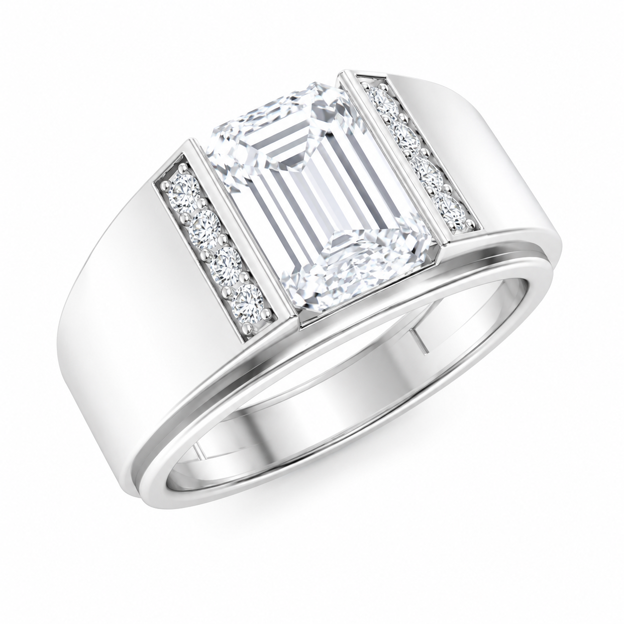 Emerald Cut Lab Grown Diamond Bar Set Men's Ring