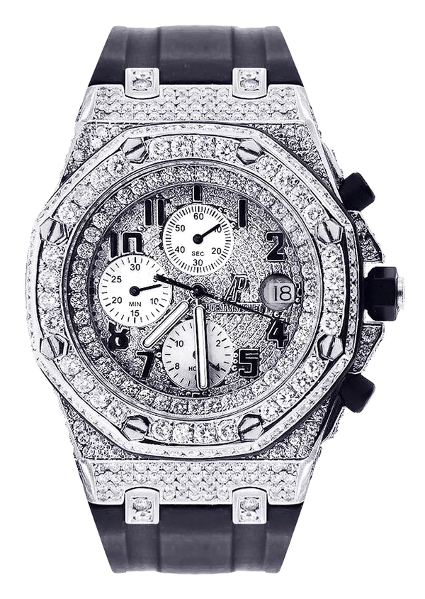 Moissanite Diamond Hip Hop Watch, Black Belt AP Watch For Men's