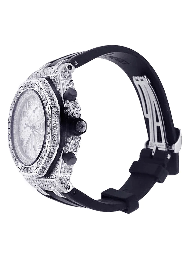 Moissanite Diamond Hip Hop Watch, Black Belt AP Watch For Men's