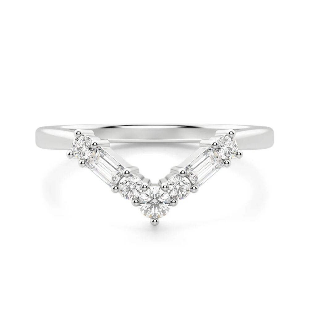 Multi Diamond Chevron Style Moissanite Wedding Band