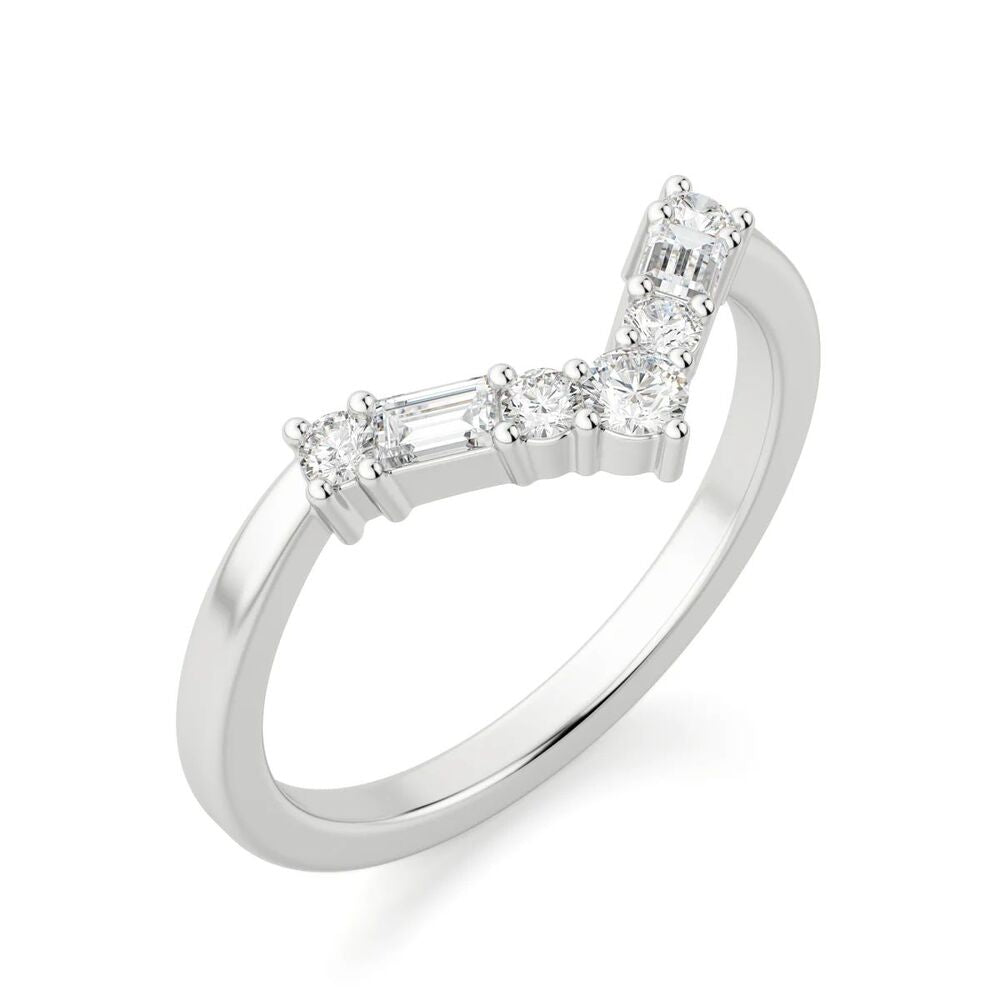 Multi Diamond Chevron Style Moissanite Wedding Band