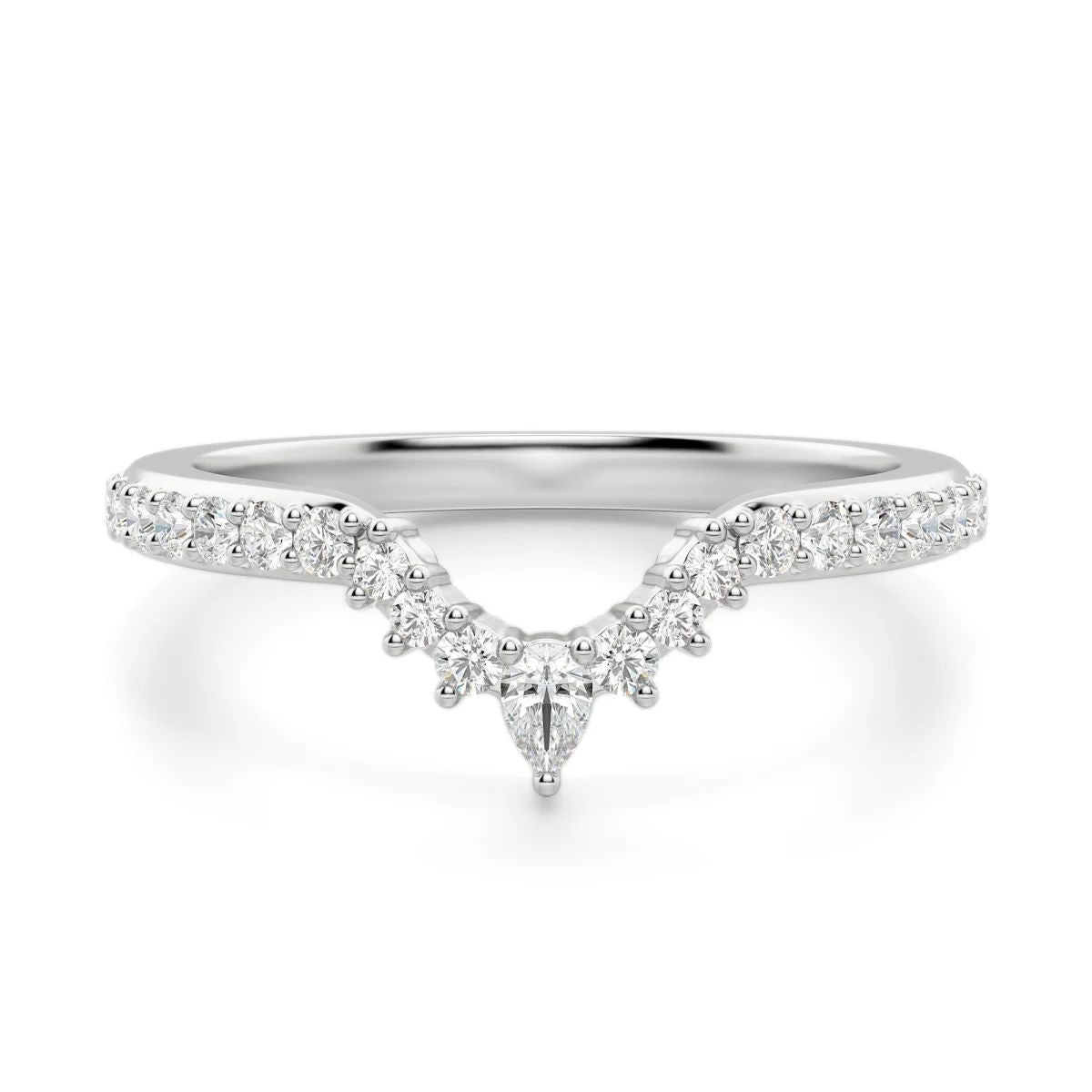 Round Cut Accent V Shape Eternity Wedding Band