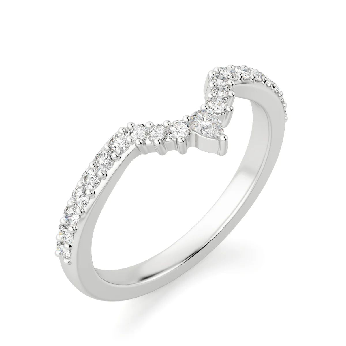 Round Cut Accent V Shape Eternity Wedding Band