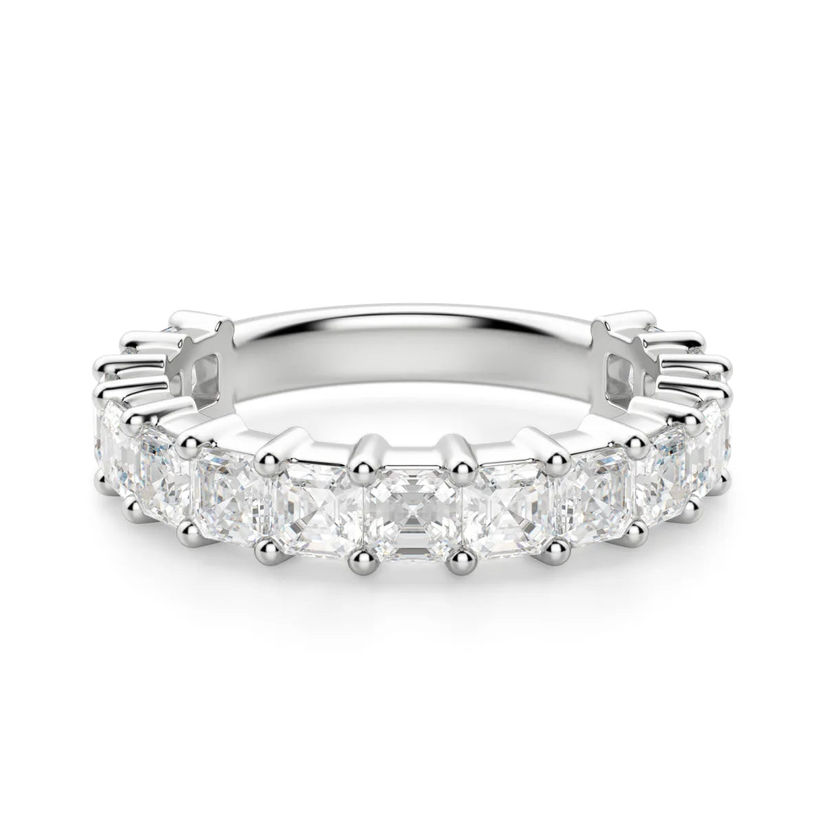 Moissanite Asscher Cut Semi Eternity Wedding Ring