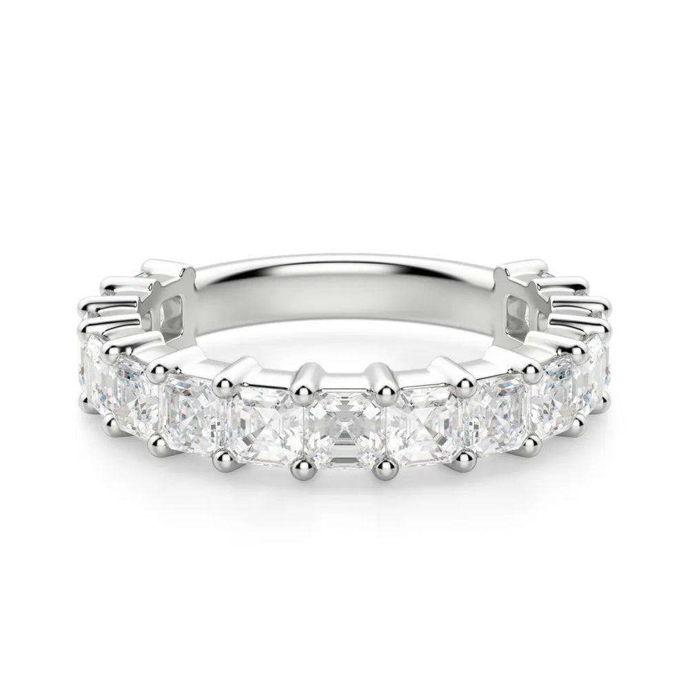 Asscher Cut Half Eternity Moissanite Promise Band