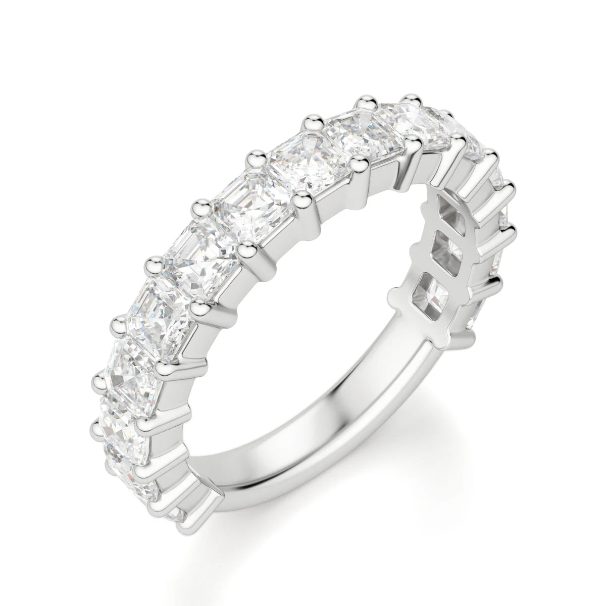 Moissanite Asscher Cut Semi Eternity Wedding Ring