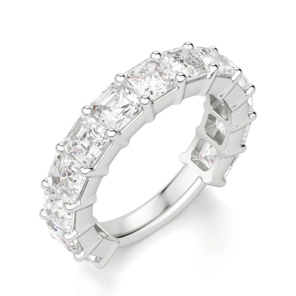 Asscher Cut Moissanite Half Eternity Wedding Band