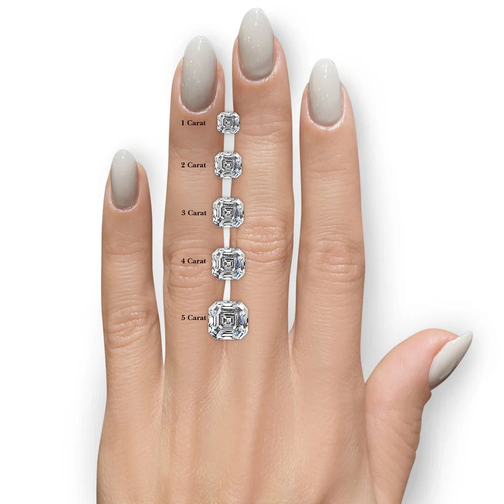Asscher Cut Moissanite Diamond Halo Engagement Ring Set