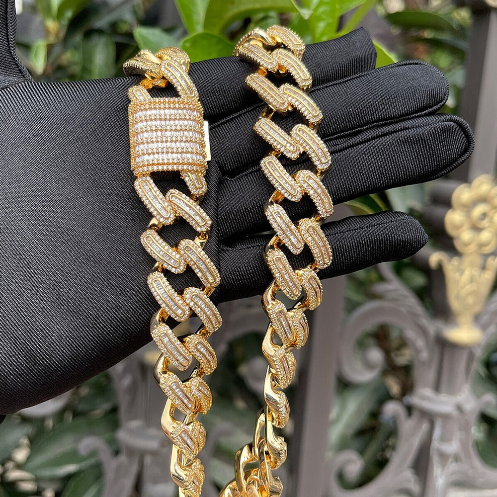D Color Baguette Cut Moissanite Cuban Link Hip Hop Chain