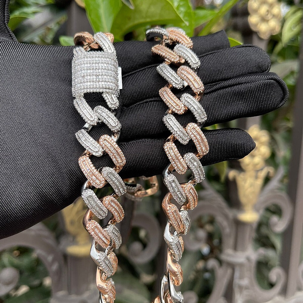 D Color Baguette Cut Moissanite Cuban Link Hip Hop Chain