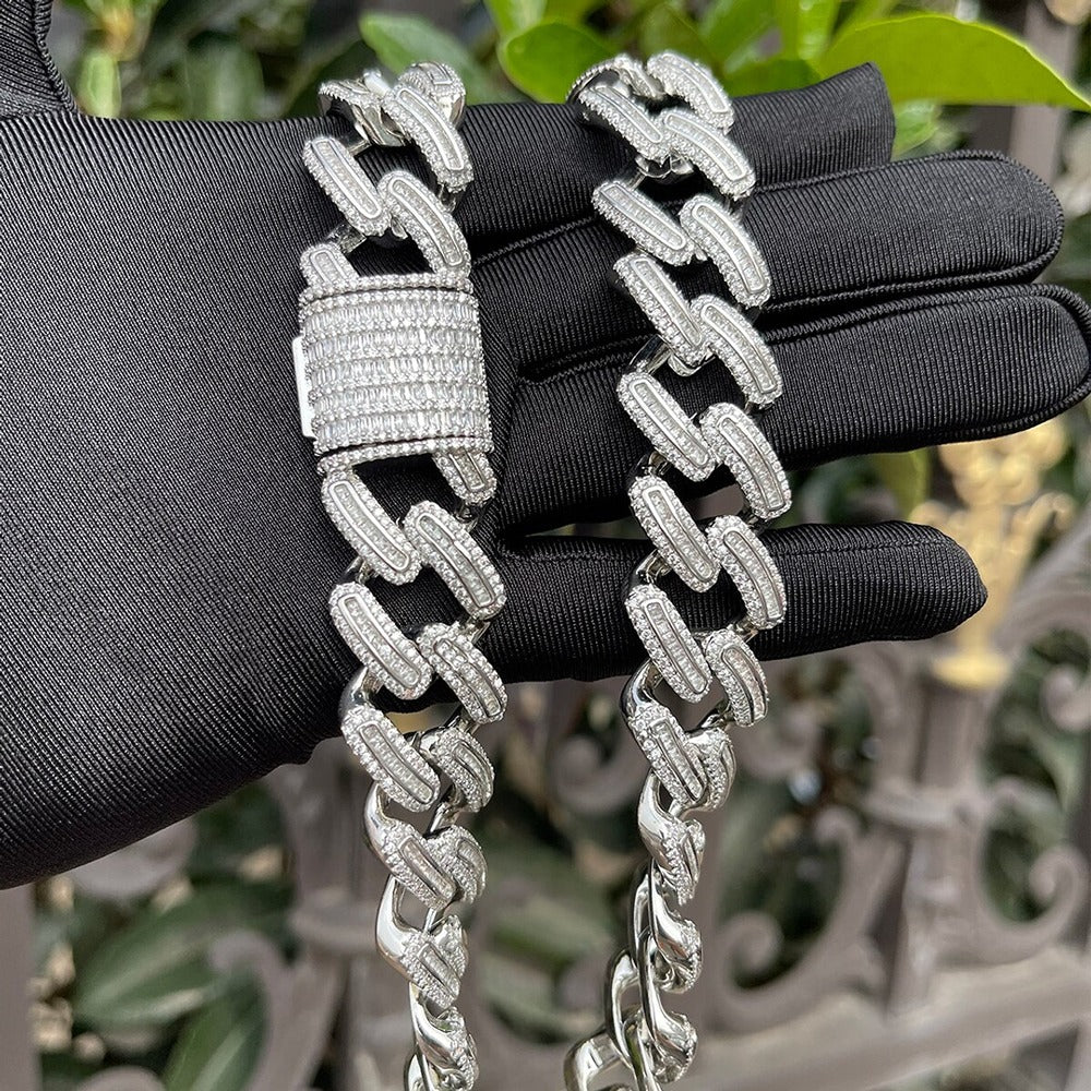 D Color Baguette Cut Moissanite Cuban Link Hip Hop Chain