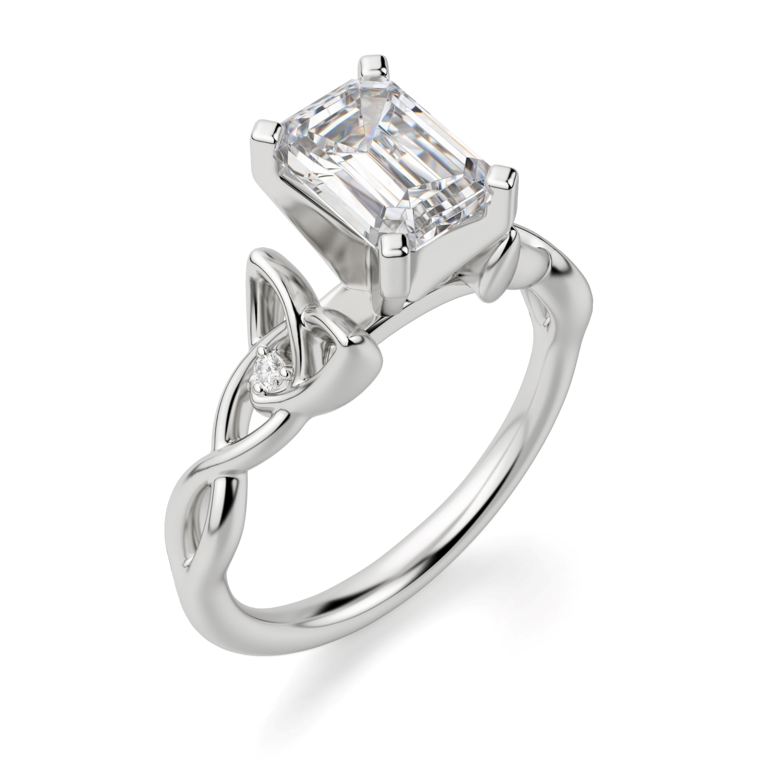 Emerald Cut Twisted Moissanite Engagement Ring