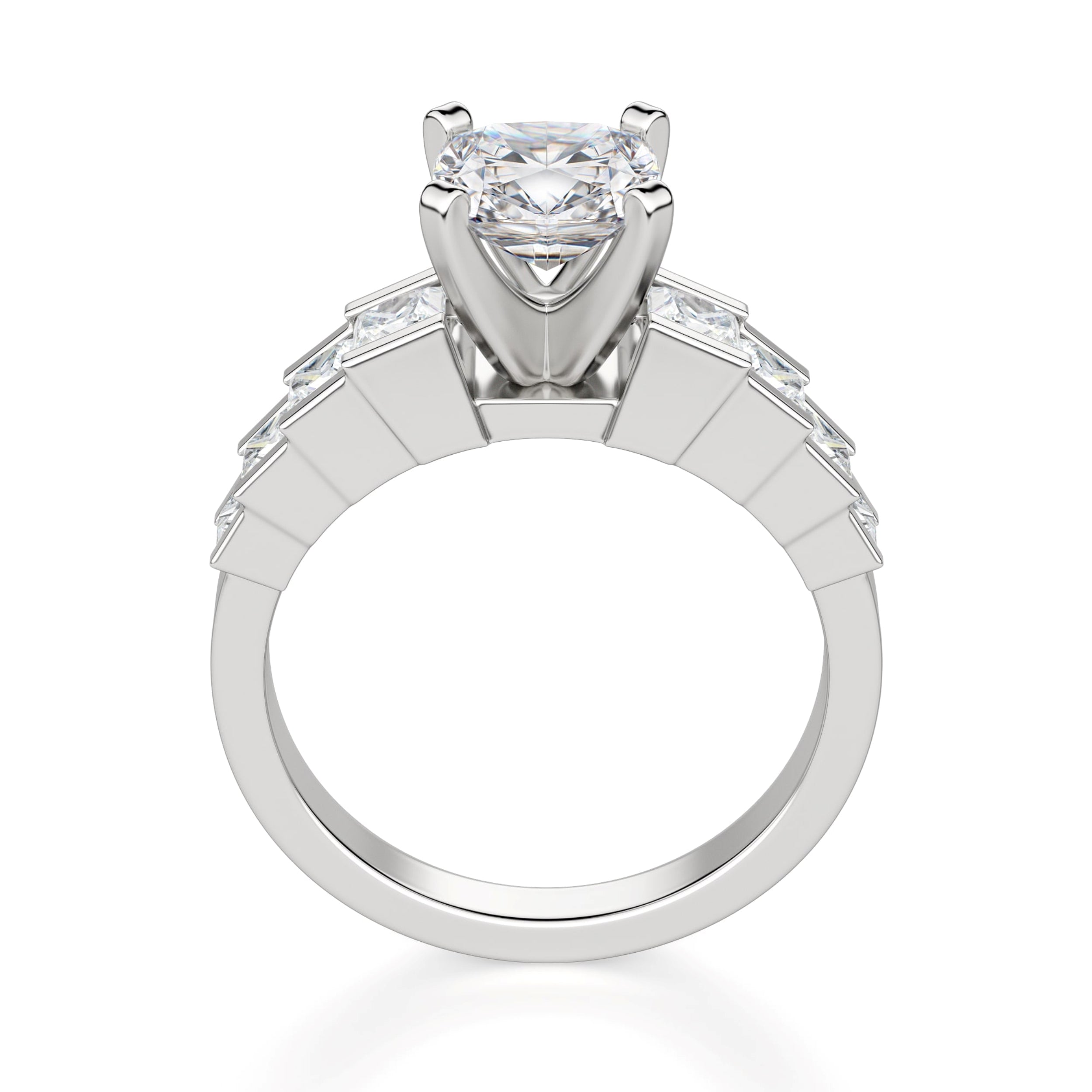 Cushion Cut Step Cut Pave Set Engagement Ring