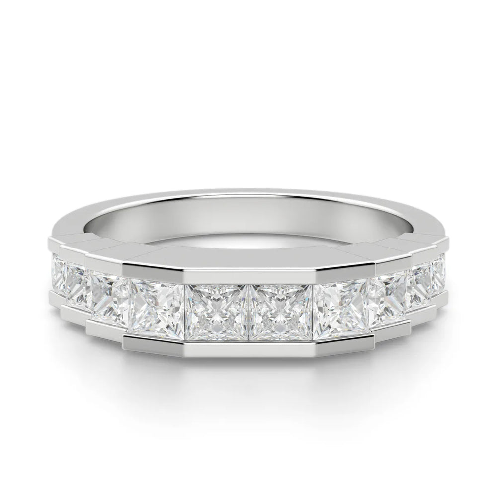 Princess Cut Moissanite Channel Set Wedding Band