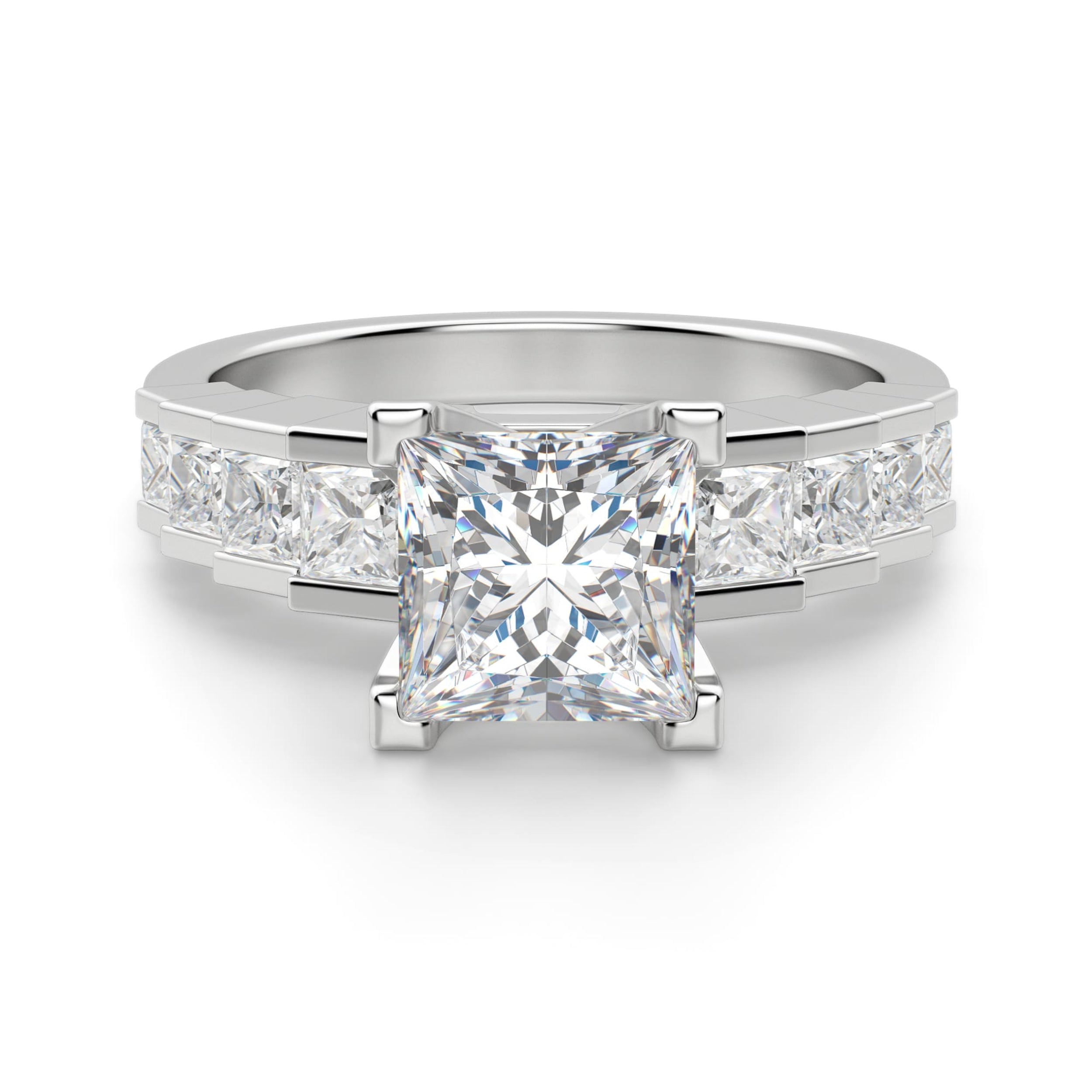 Princess Cut Step Set Vintage Moissanite Engagement Ring