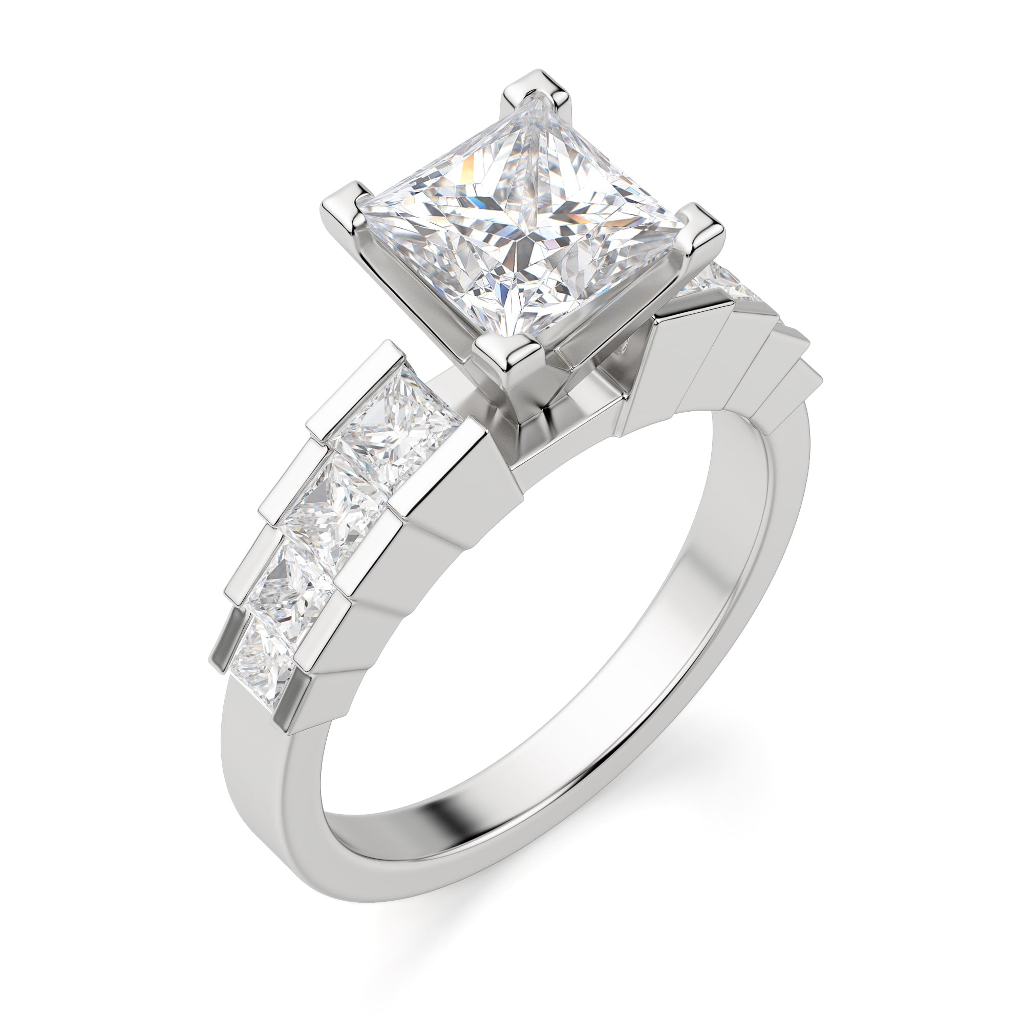 Princess Cut Pave Set Vintage Engagement Ring