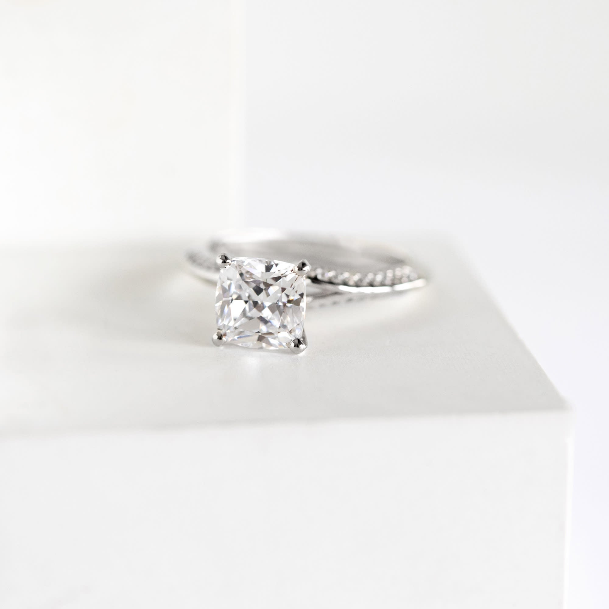 Cushion Cut Knife Edge Moissanite Engagement Ring