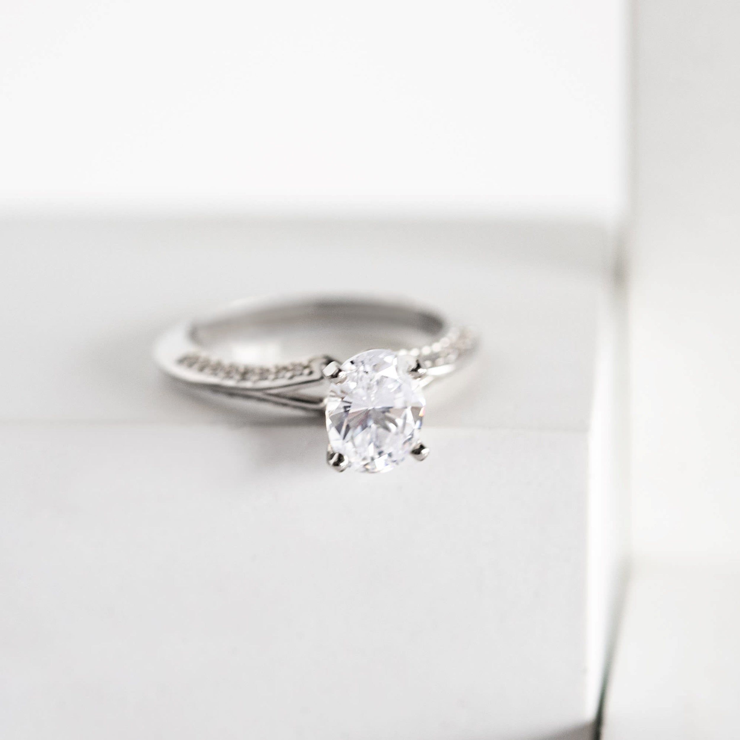 Oval Cut Knife Edge Pave Set Engagement Ring