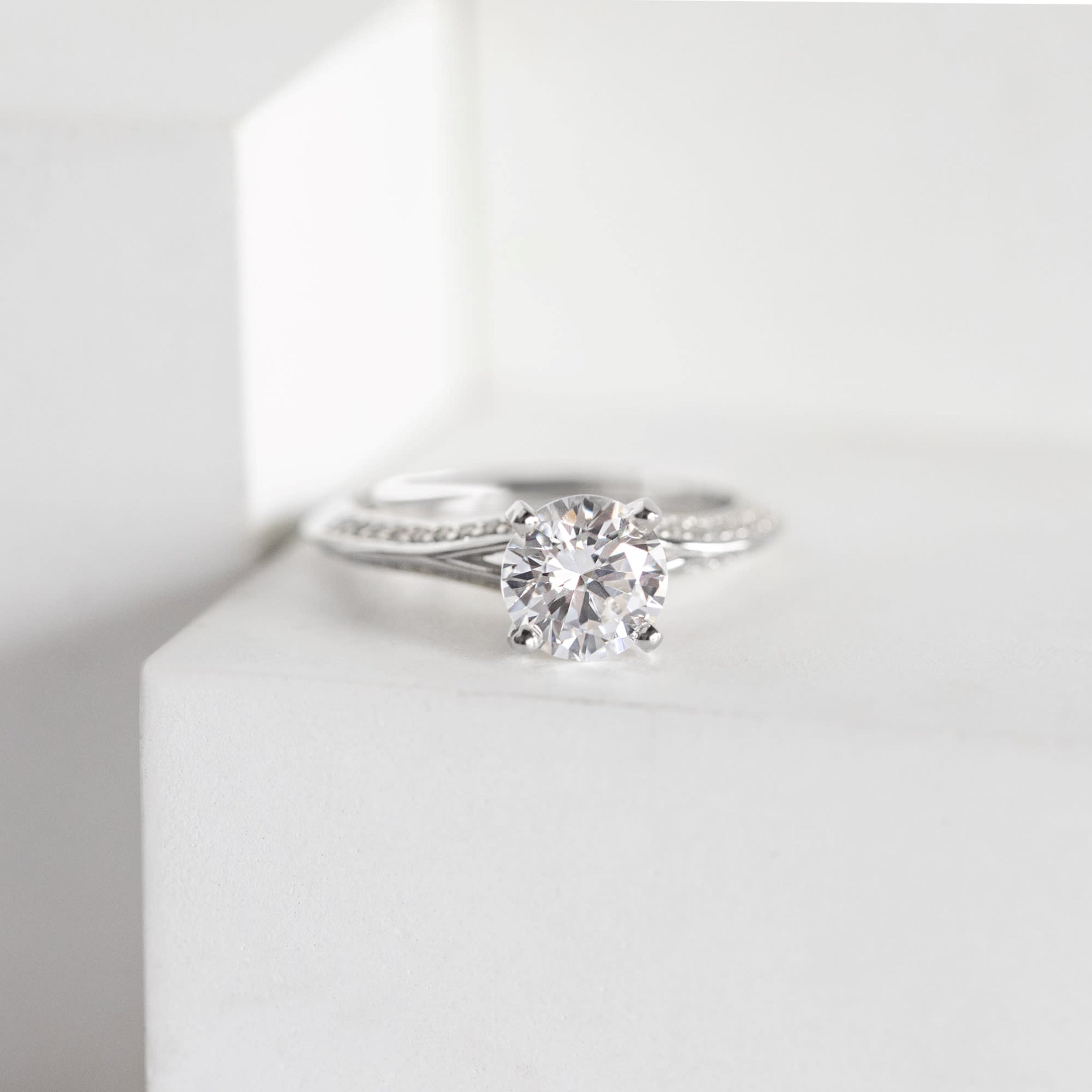 Round Cut Knife Edge Pave Set Engagement Rings