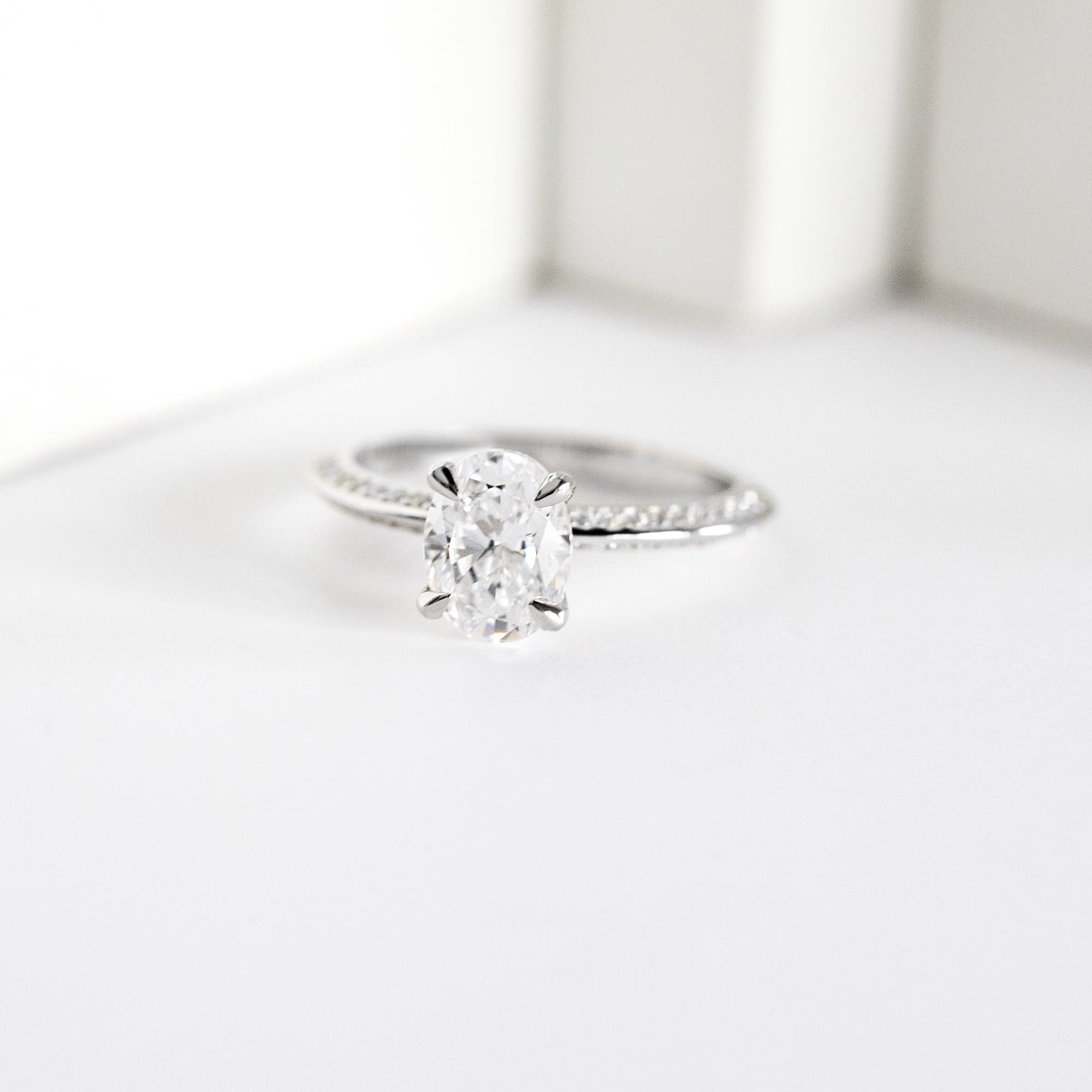 Knife Edge Accented Stone Moissanite Engagement Ring